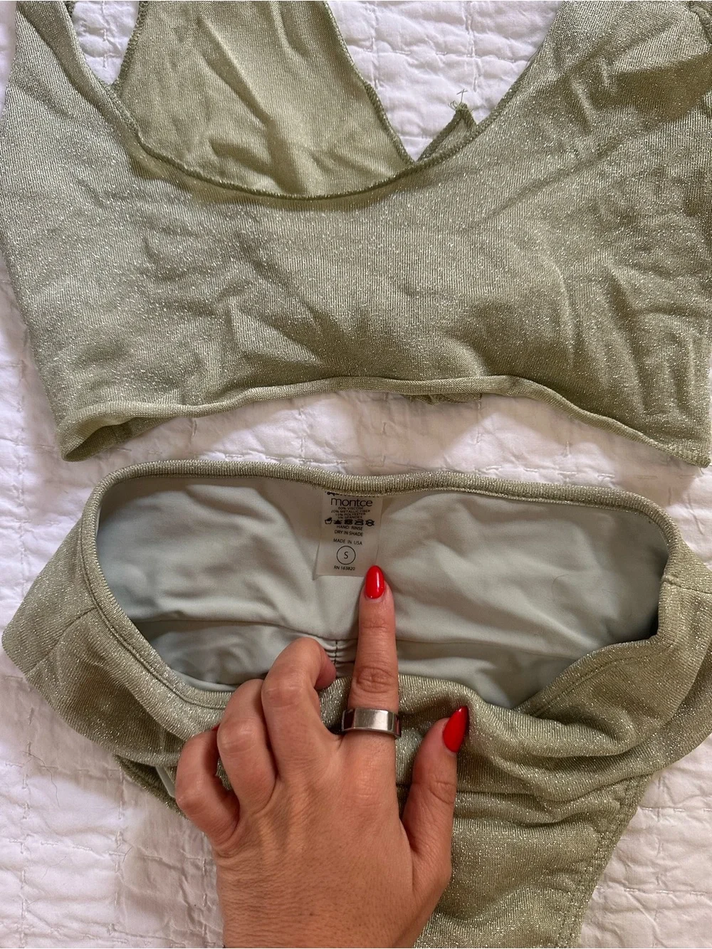 Frankie's Bikinis Olive Sparkle Tie-Front Bikini